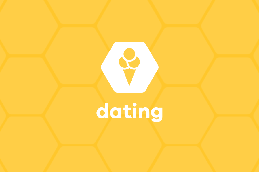 Bumble-logo, maar met een ijsje in het icoon, en de tagline 'Dating'