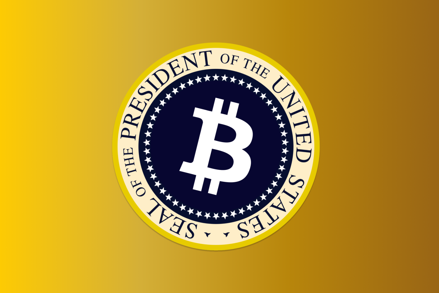 Het logo van de president, met een BTC-logo in.