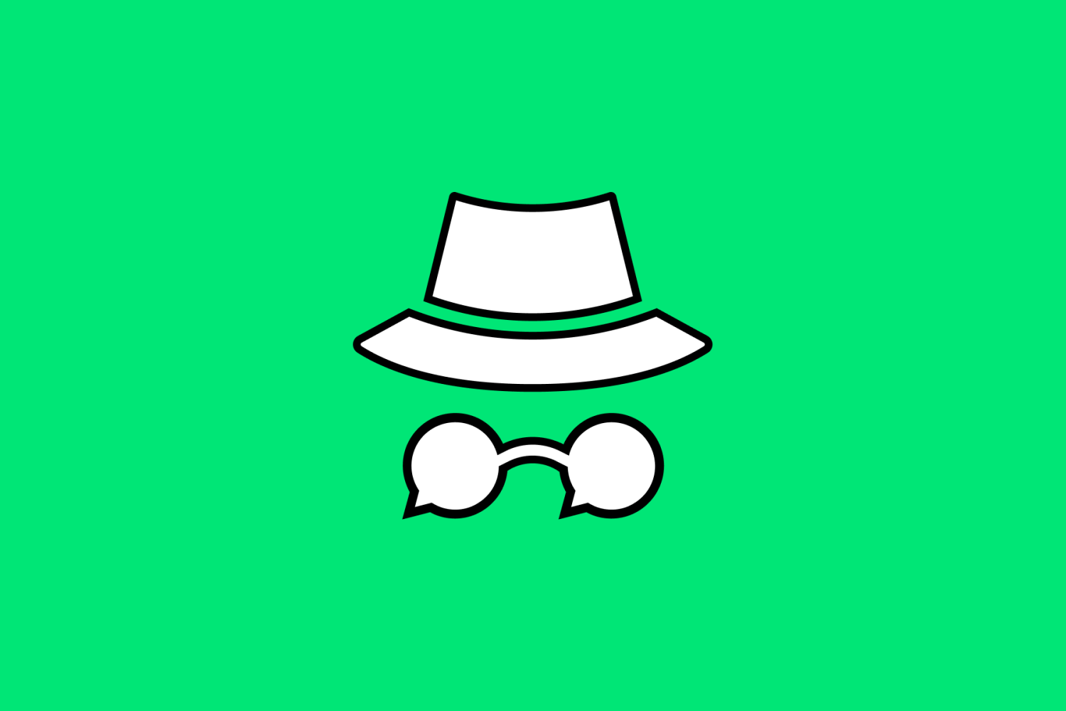 Een spion-icoon, met WhatsApp-spraakbubbels als brilglazen.