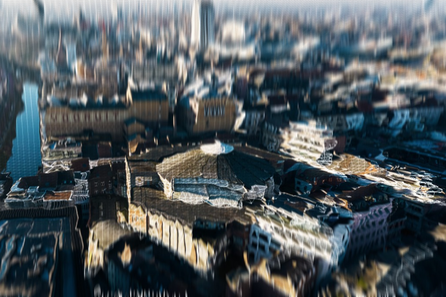 Een luchtfoto van het Wintercircus. Er zit een soort matrix-filter over.