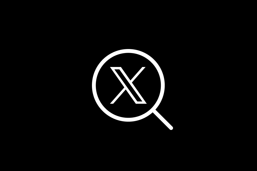 X-logo, maar in een vergrootglas.