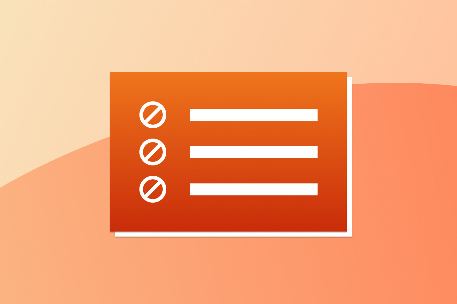 Een PowerPoint-logo, maar met verbodstekens als bullet points.