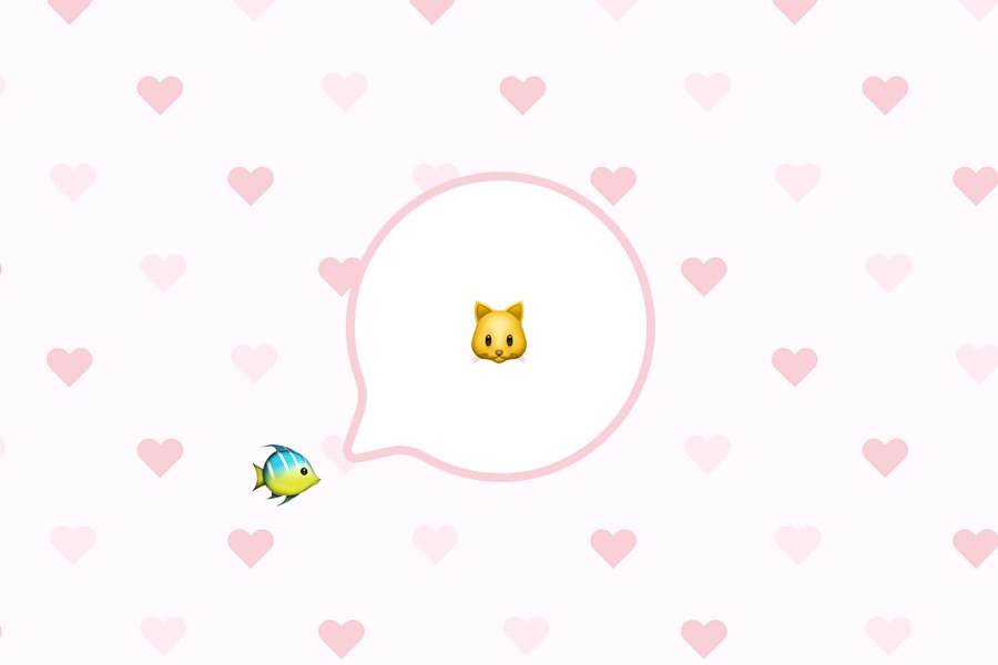 Een chatbericht waarbij een vis-emoji een cat-emoji stuurt.