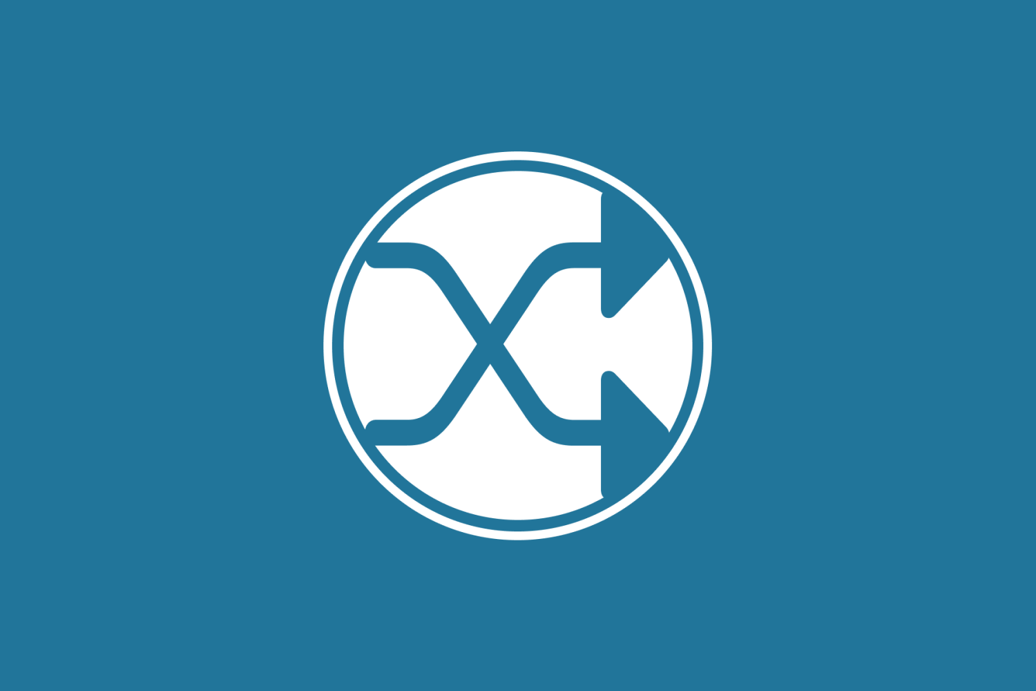 Wordpress-logo, maar met een shuffle-icoon.