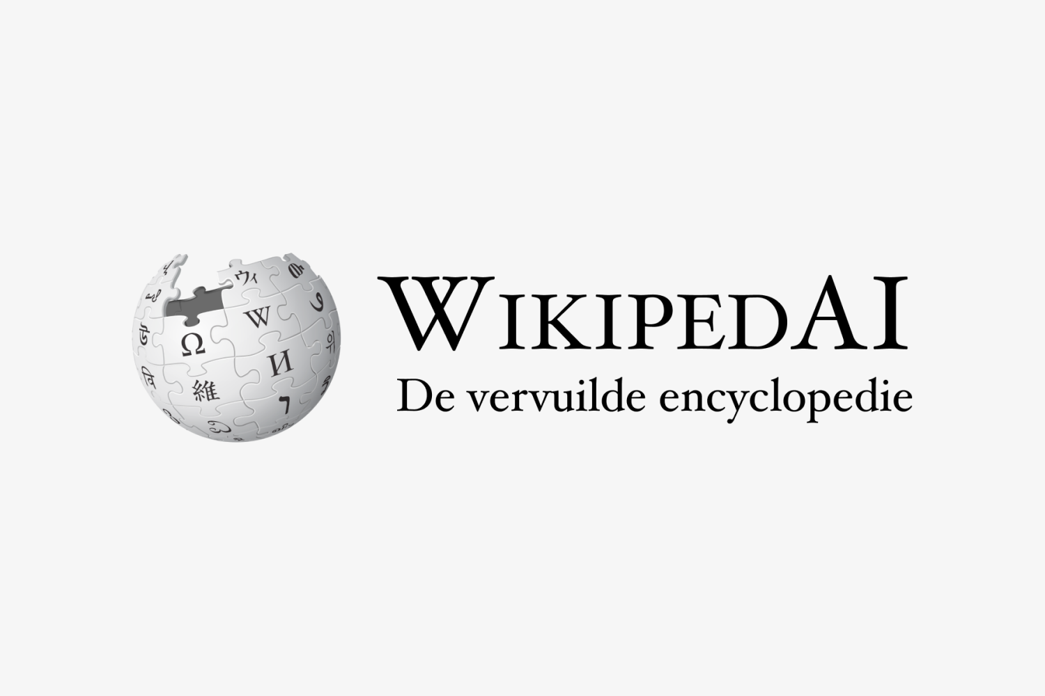 Wikipedia-logo, maar er staat 'WikipedAI' en 'De vervuilde encyclopedie'.