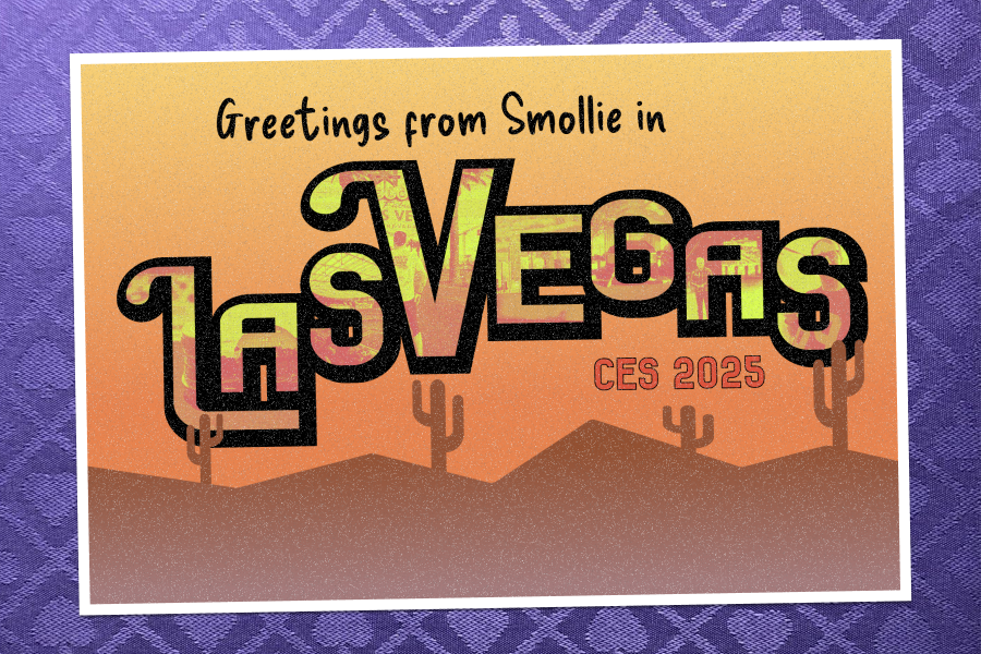 Een postkaart waarop staat 'Greetings from Smollie in Las Vegas.